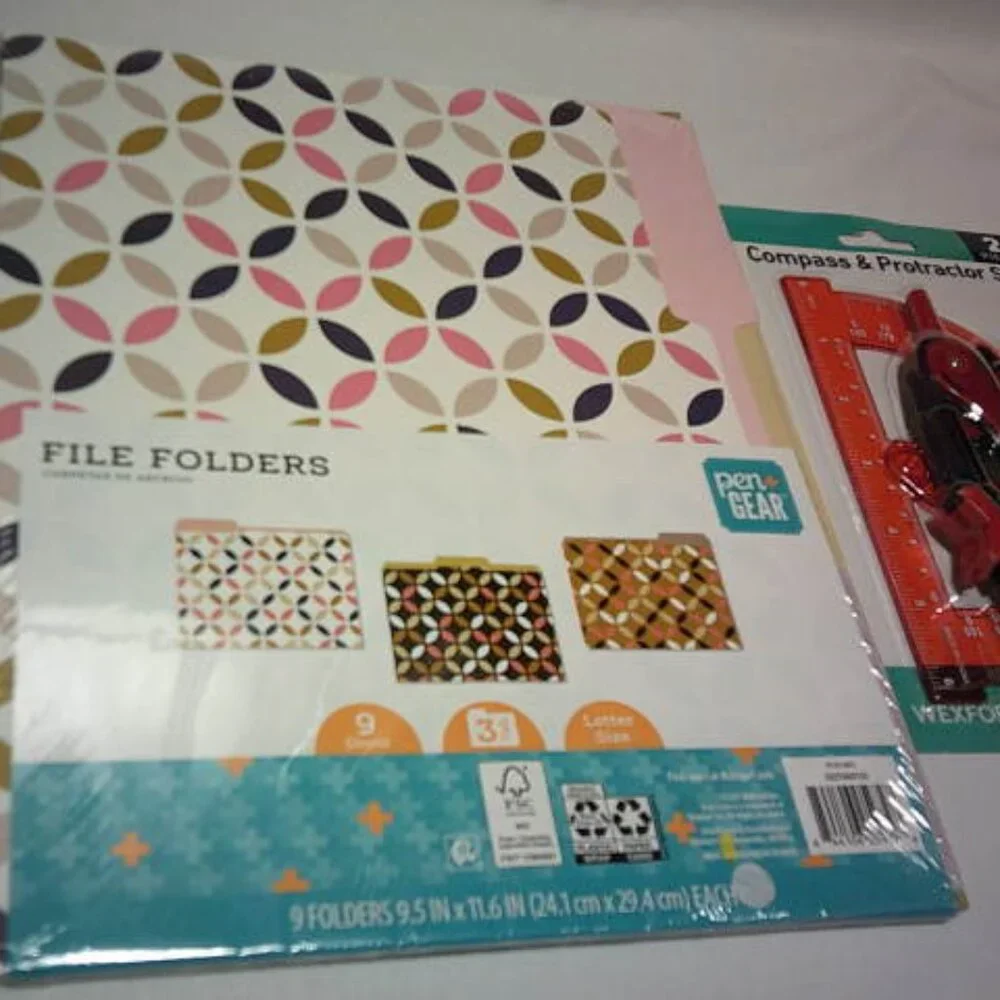NEW LOT COMPASS & PROTECTOR SET & PEN+GEAR 9 FOLDERS PACK HOME OFFICE SCHOOL 🔥